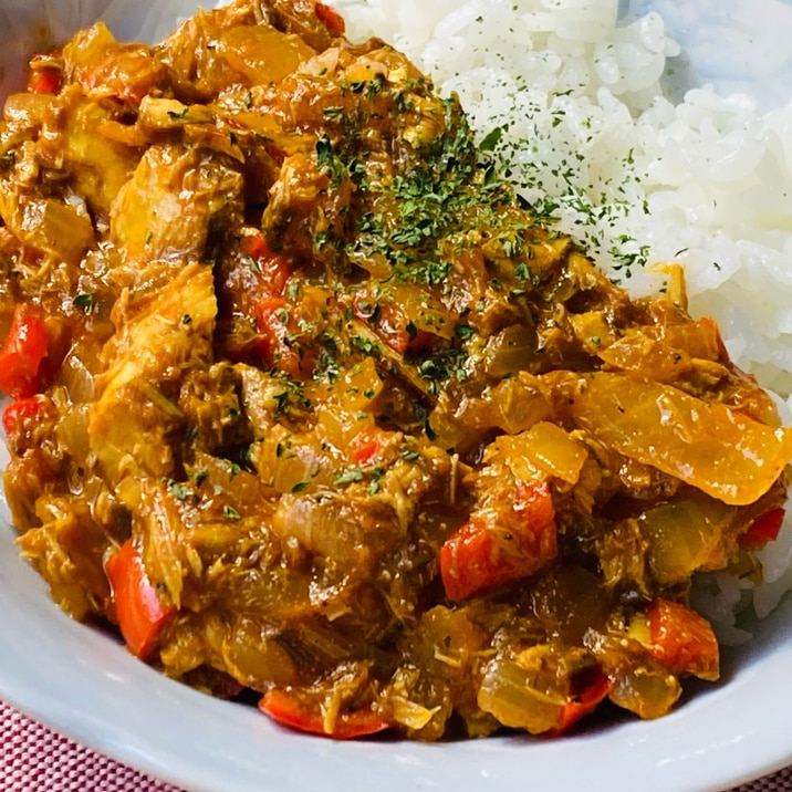 ♦️サバ缶カレーを玉ねぎピーマンで！ケチャップ味